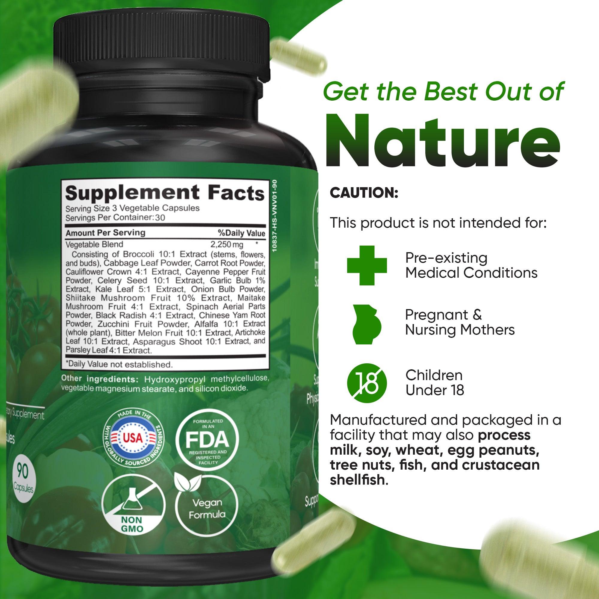 Veggies 9000 - All-in-One Vegetable Supplement - 90 Capsules - Kaitamin