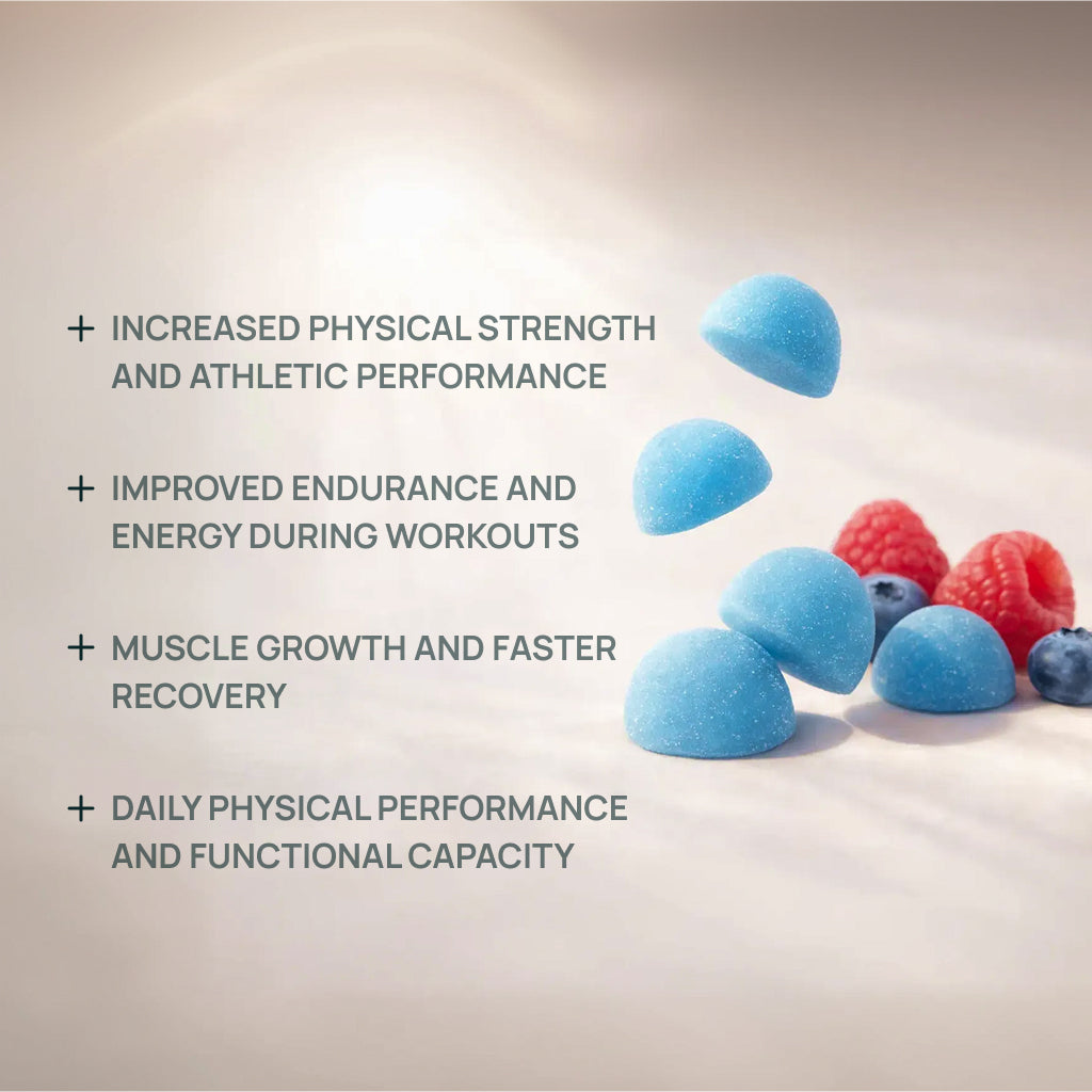 Creatine – Monohydrate Gummies – Sugar Free Blueberry Raspberry Flavor