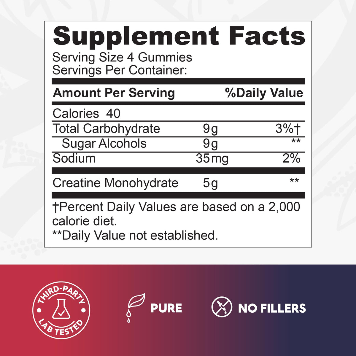 Kaitamin Creatine Monohydrate Gummies Supplement Facts panel