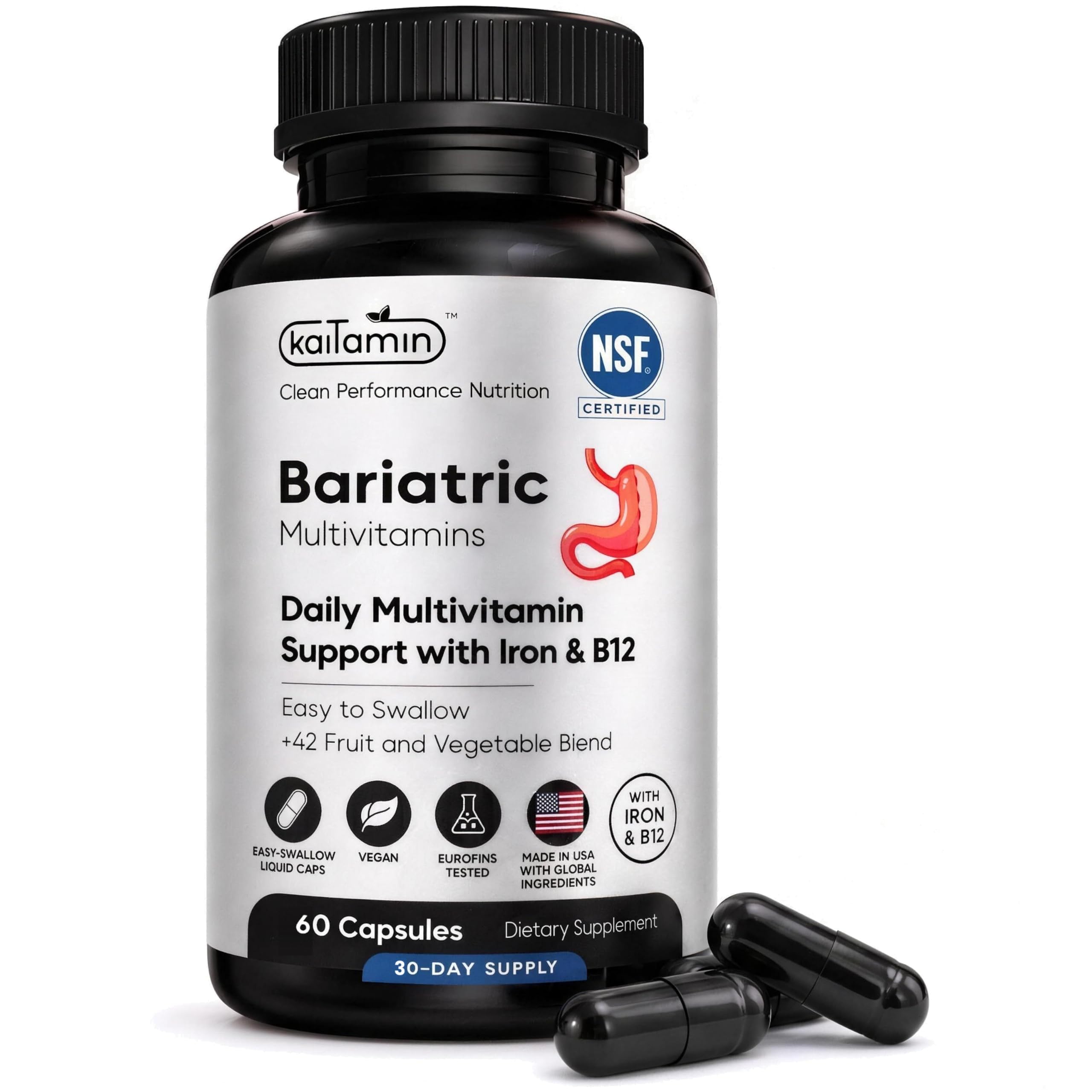 Daily Multivitamin with Iron & B12 — Easy-Swallow Liquid Caps, 60 Count