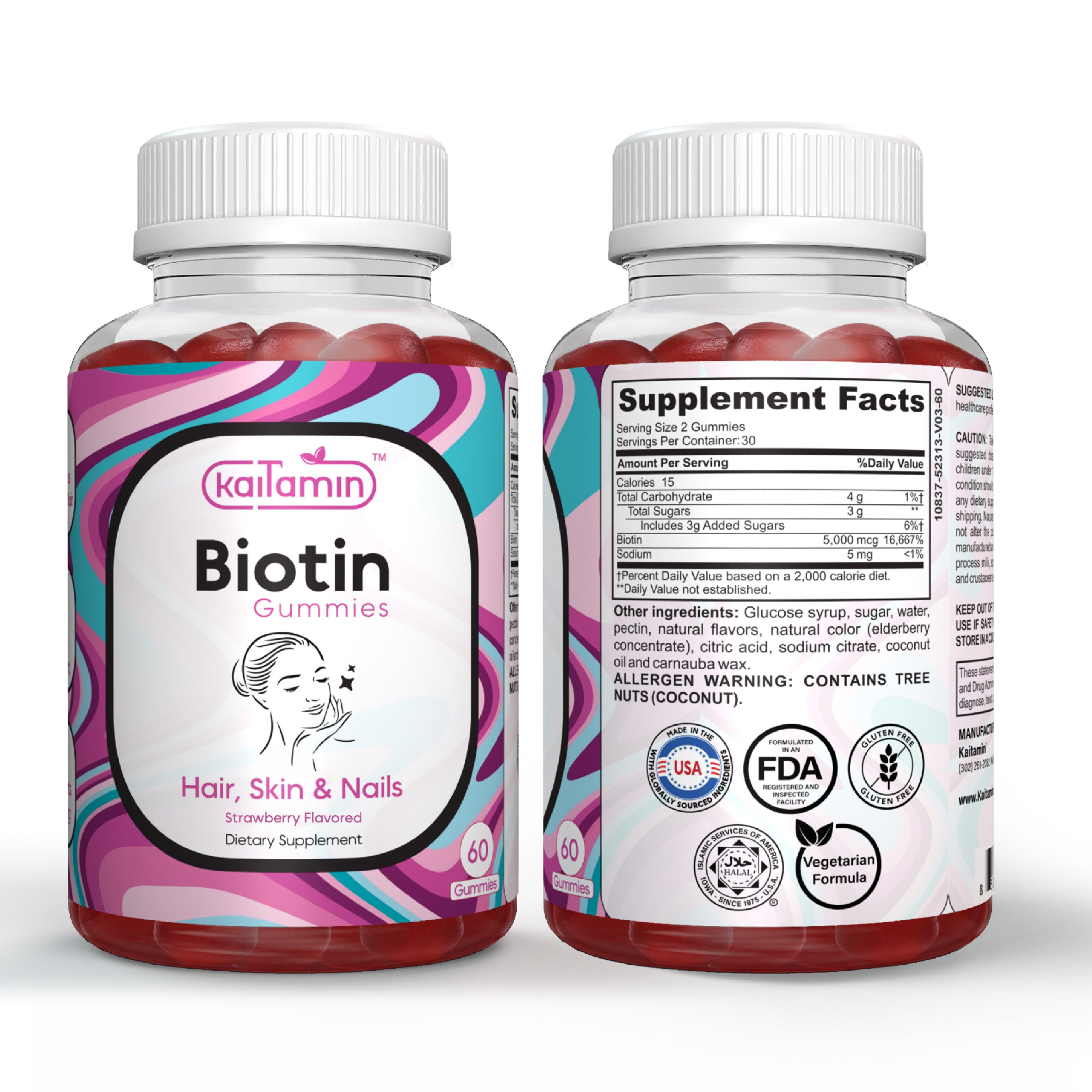 Biotin Gummies for Hair Skin & Nails -5000mcg per Serving - 60 Gummies - Kaitamin