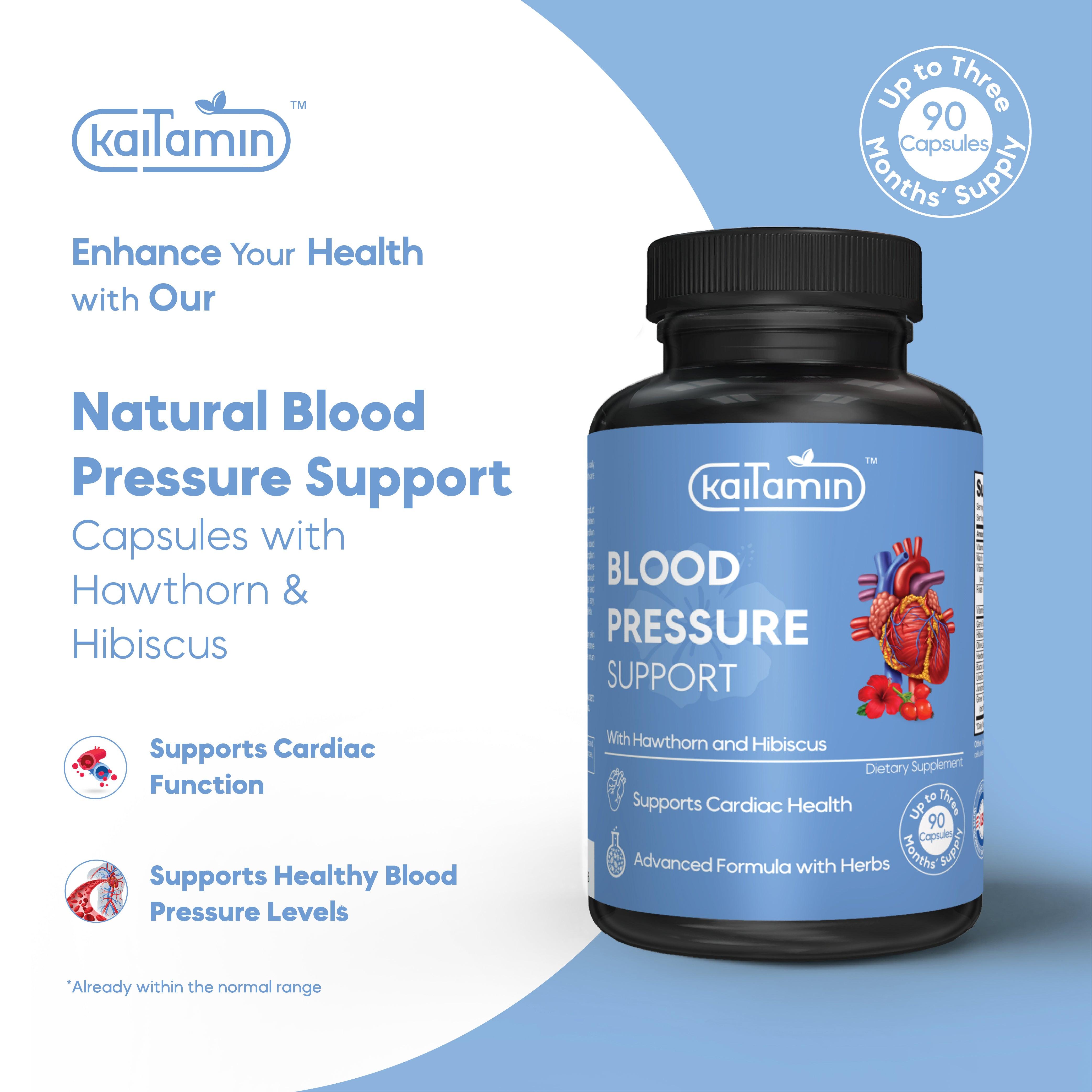 Blood Pressure Support - Supports Cardiac Health - 90 Capsules - Kaitamin