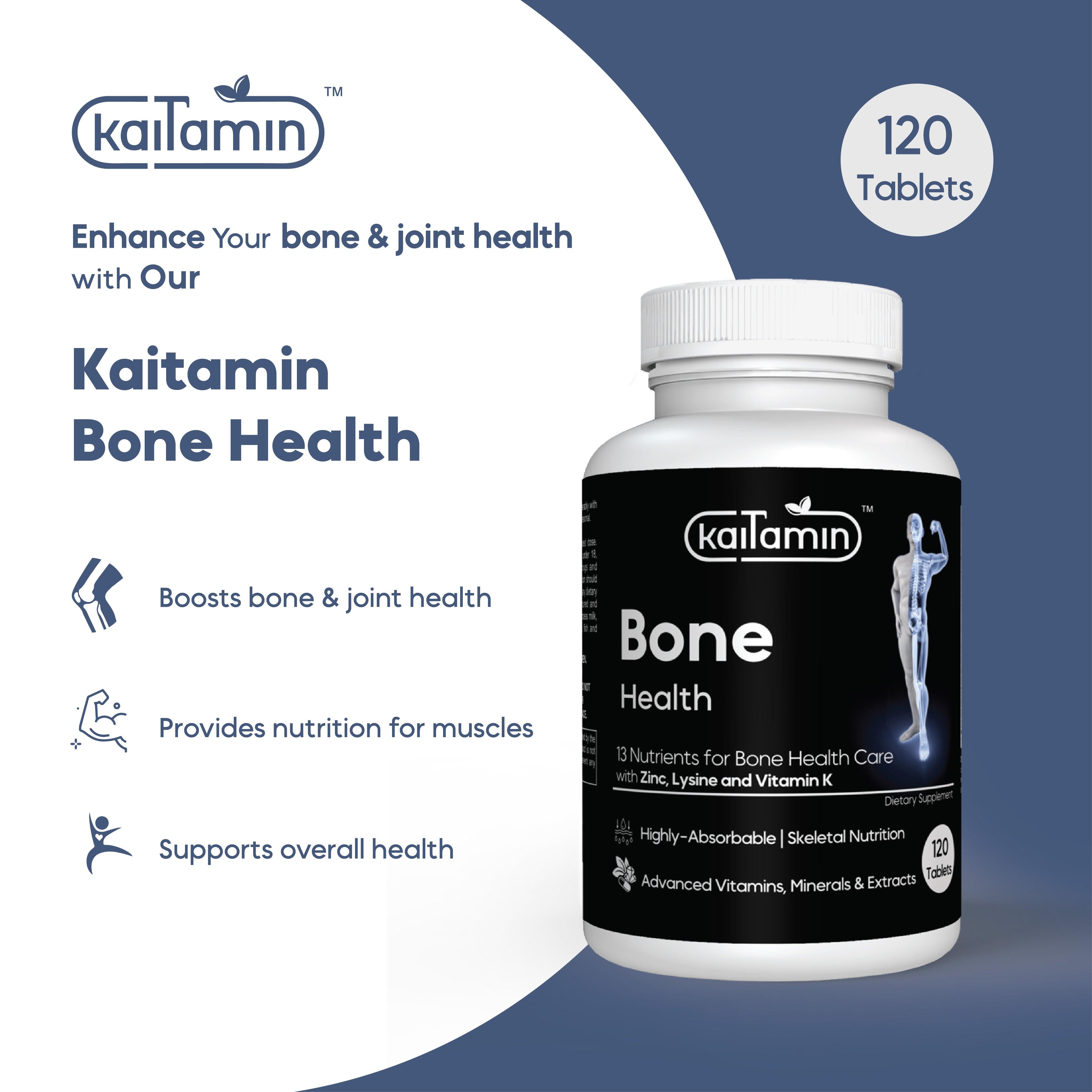 Bone Health - Supports Natural Bones, Density and Joints -120 Tablets - Kaitamin