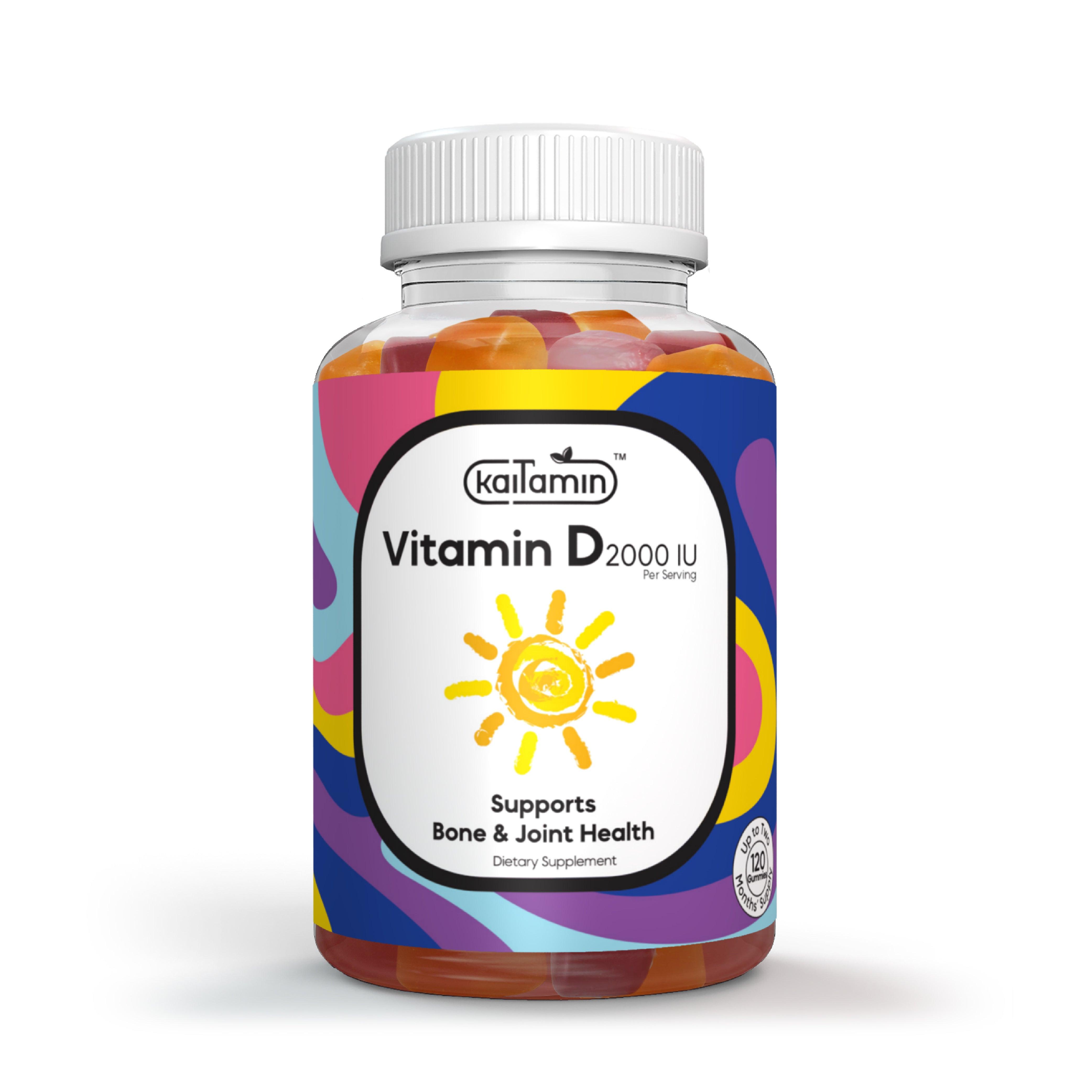 Vitamin D 2000 IU - Strong Bones for Adults and Kids - 120 Gummies - Kaitamin