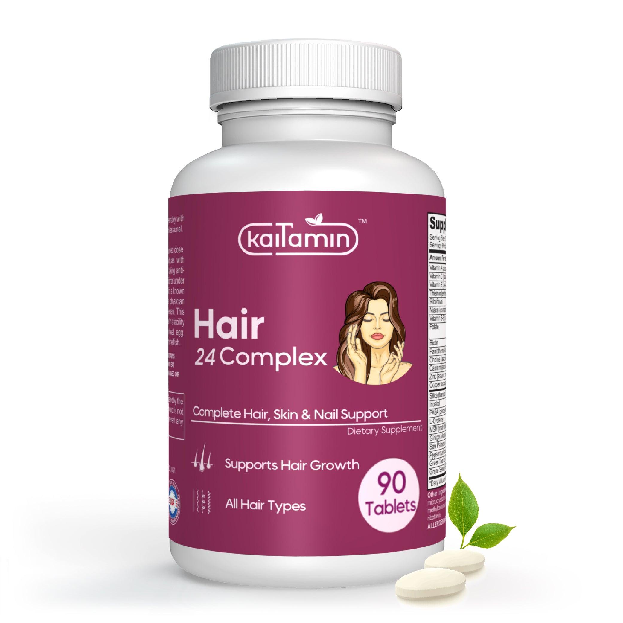 Hair 24 complex - Hair Supporting Supplement with Biotin - 90 Tablets - Kaitamin