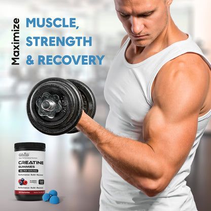 Creatine – Monohydrate Gummies – Sugar Free Blueberry Raspberry Flavor