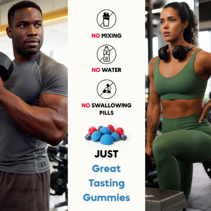 Creatine – Monohydrate Gummies – Sugar Free Blueberry Raspberry Flavor