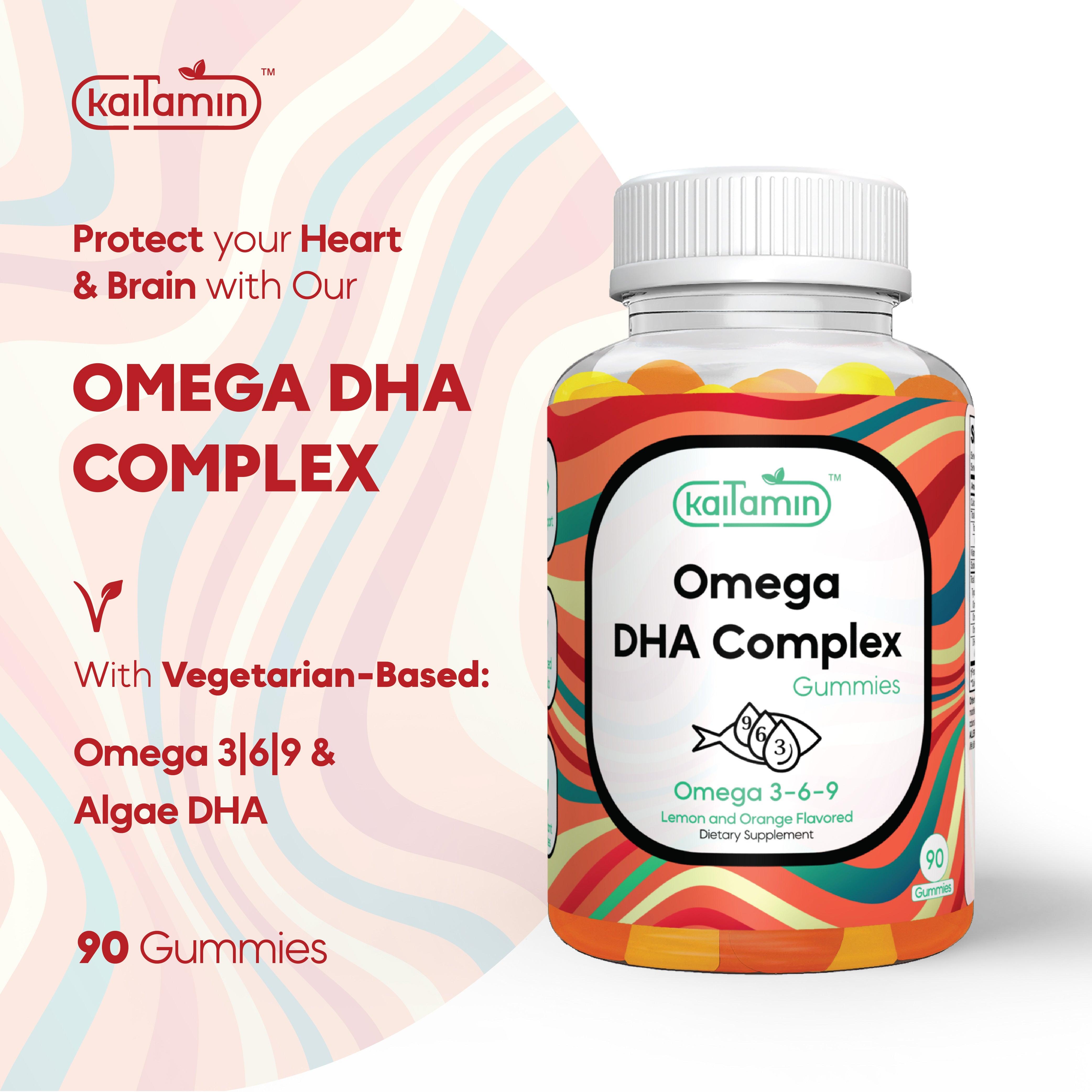 Omega DHA Complex - Brain, Memory, Heart Health Support - 90 Gummies - Kaitamin