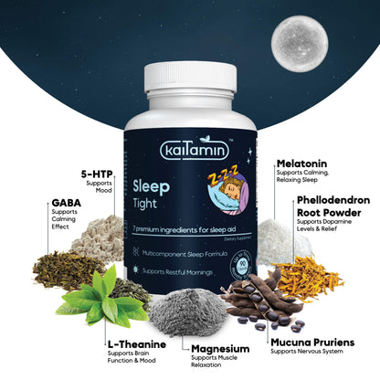 Sleep Tight - Natural Supplements for Sleep Support - 90 Capsules - Kaitamin