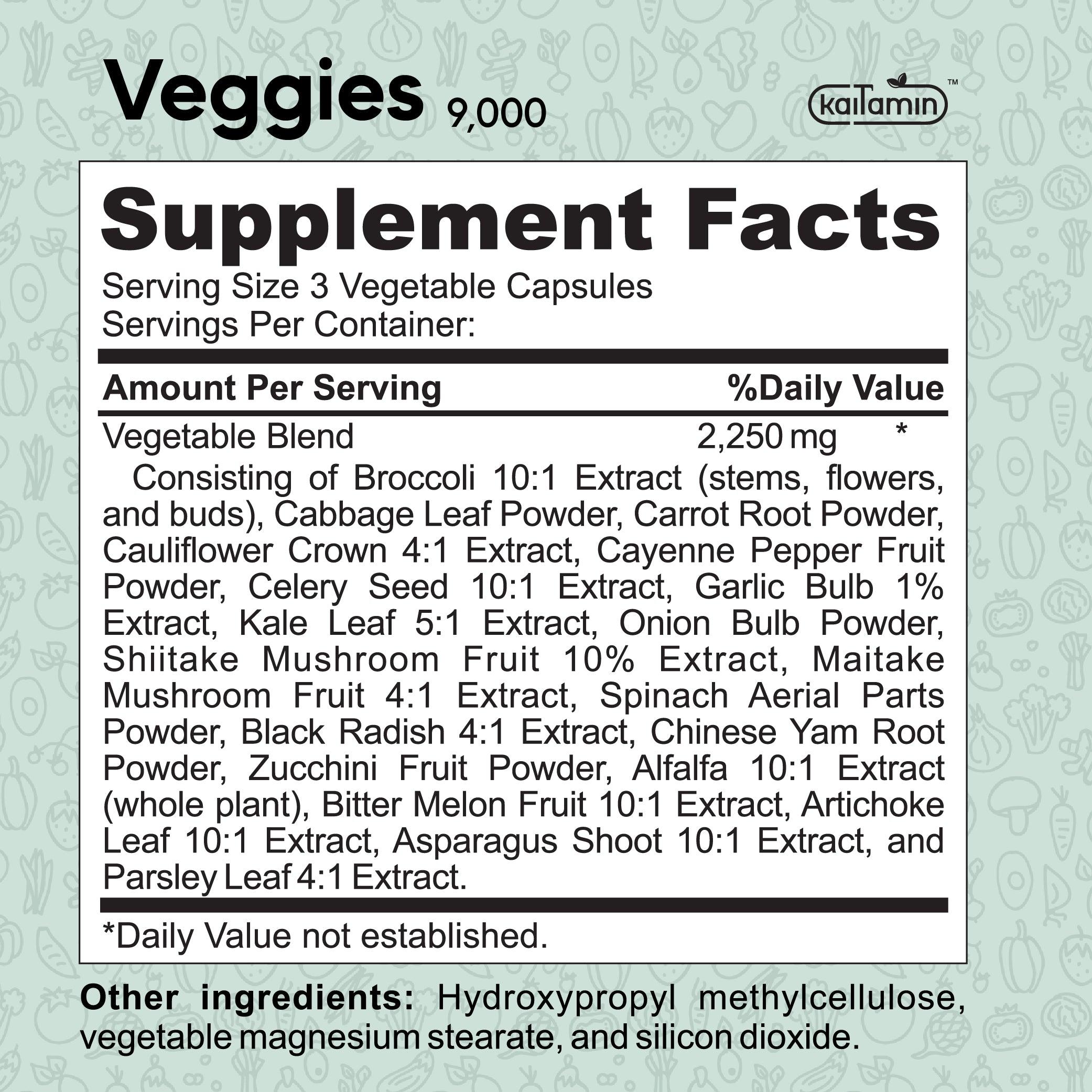 Veggies 9000 - All-in-One Vegetable Supplement - 90 Capsules - Kaitamin