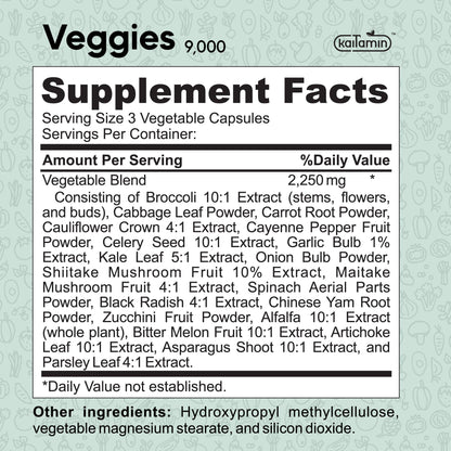 Veggies 9000 - All-in-One Vegetable Supplement - 90 Capsules - Kaitamin