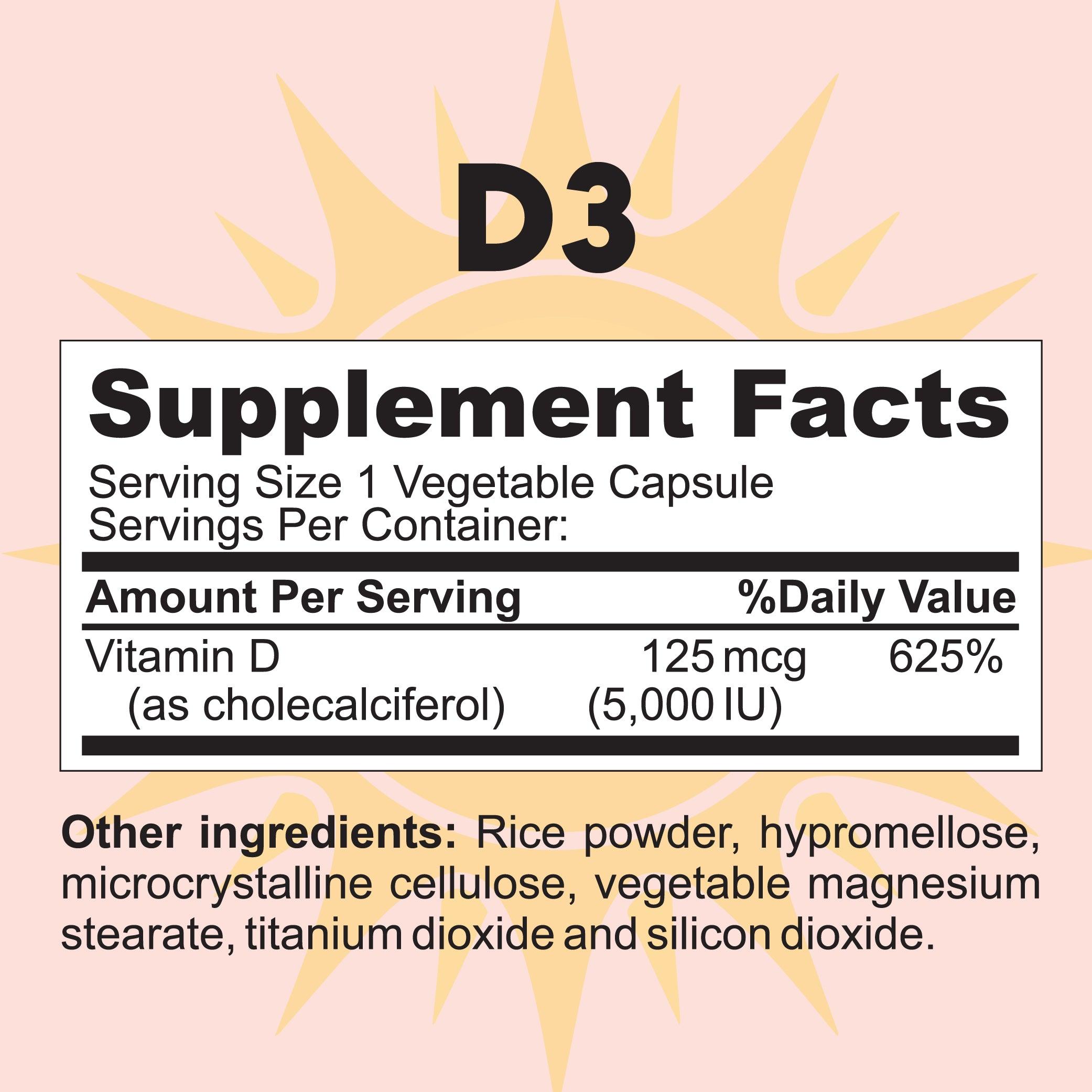 Vitamin D 5000IU - For Bone Health Support - 120 Capsules - Kaitamin