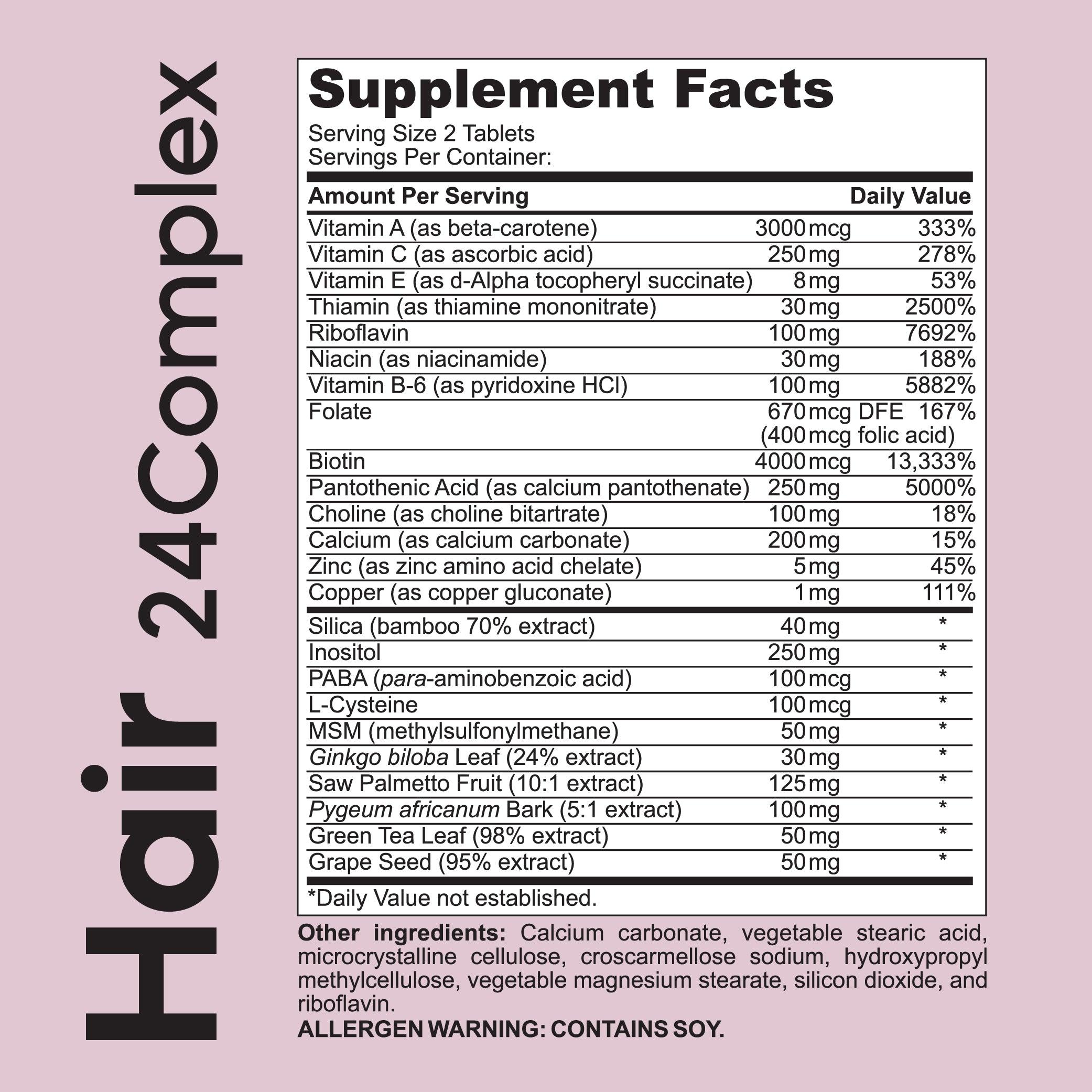 Hair 24 complex - Hair Supporting Supplement with Biotin - 90 Tablets - Kaitamin