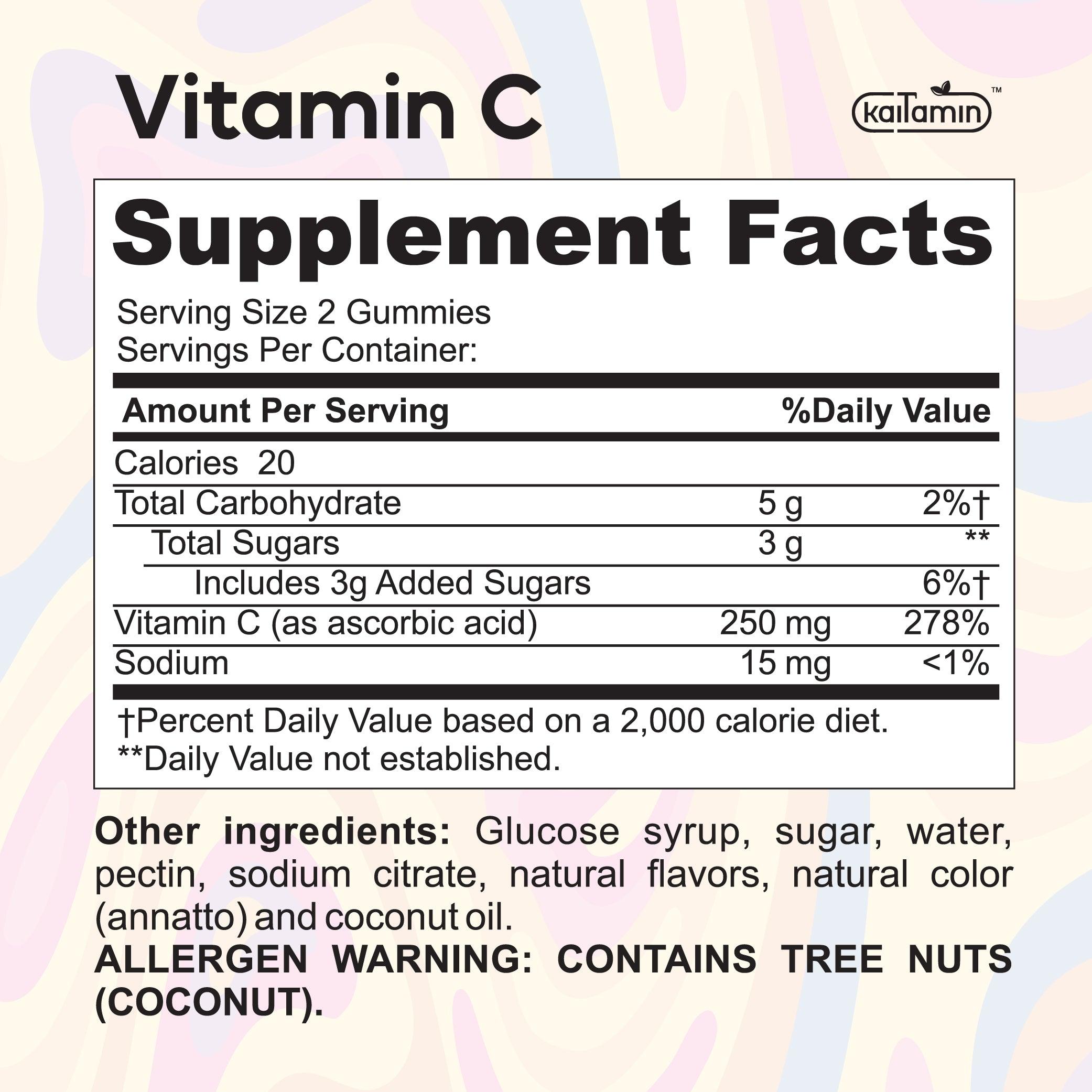 Vitamin C 250 Gummies - for Immunity and Growth Support - 60 Gummies - Kaitamin