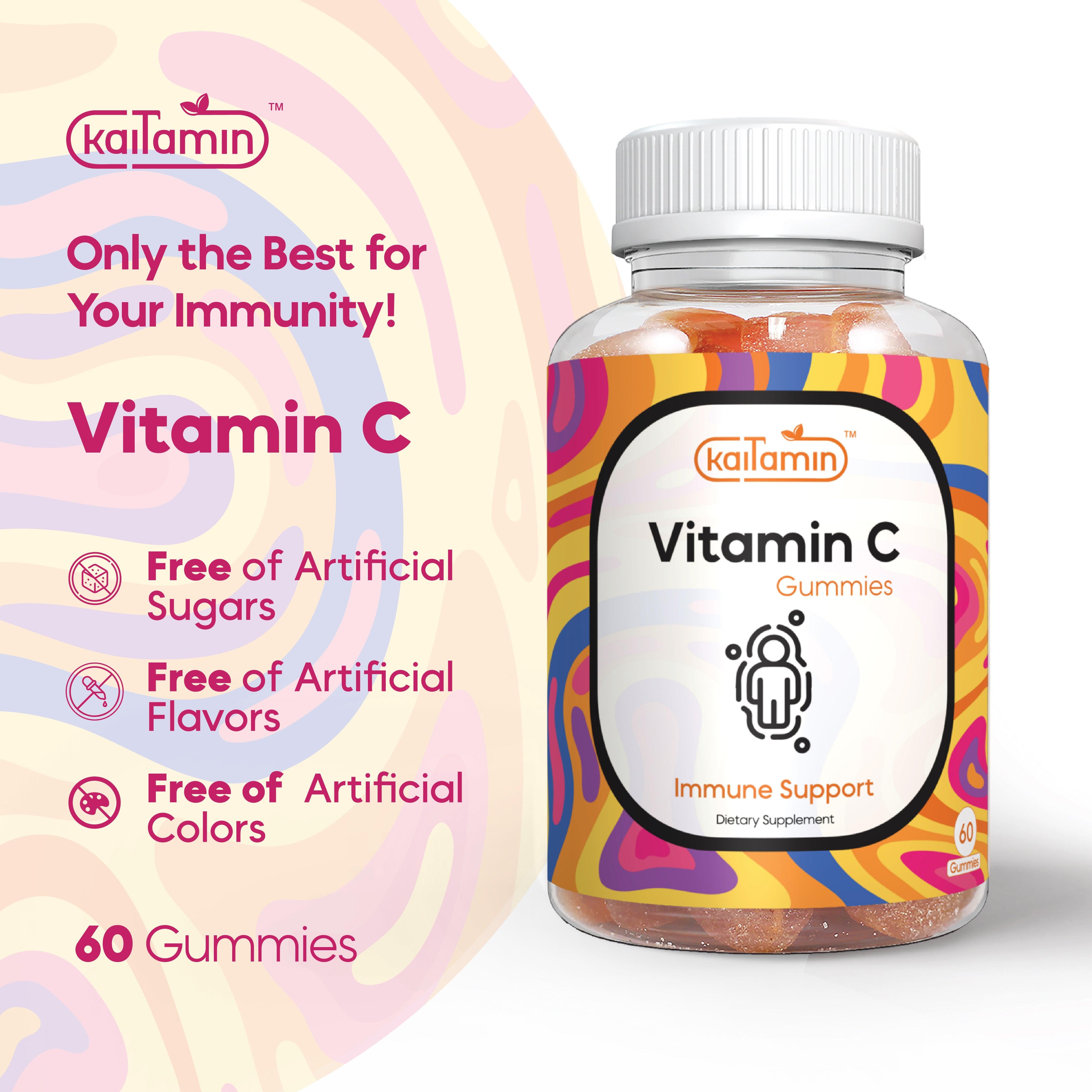 Vitamin C 250 Gummies - for Immunity and Growth Support - 60 Gummies - Kaitamin
