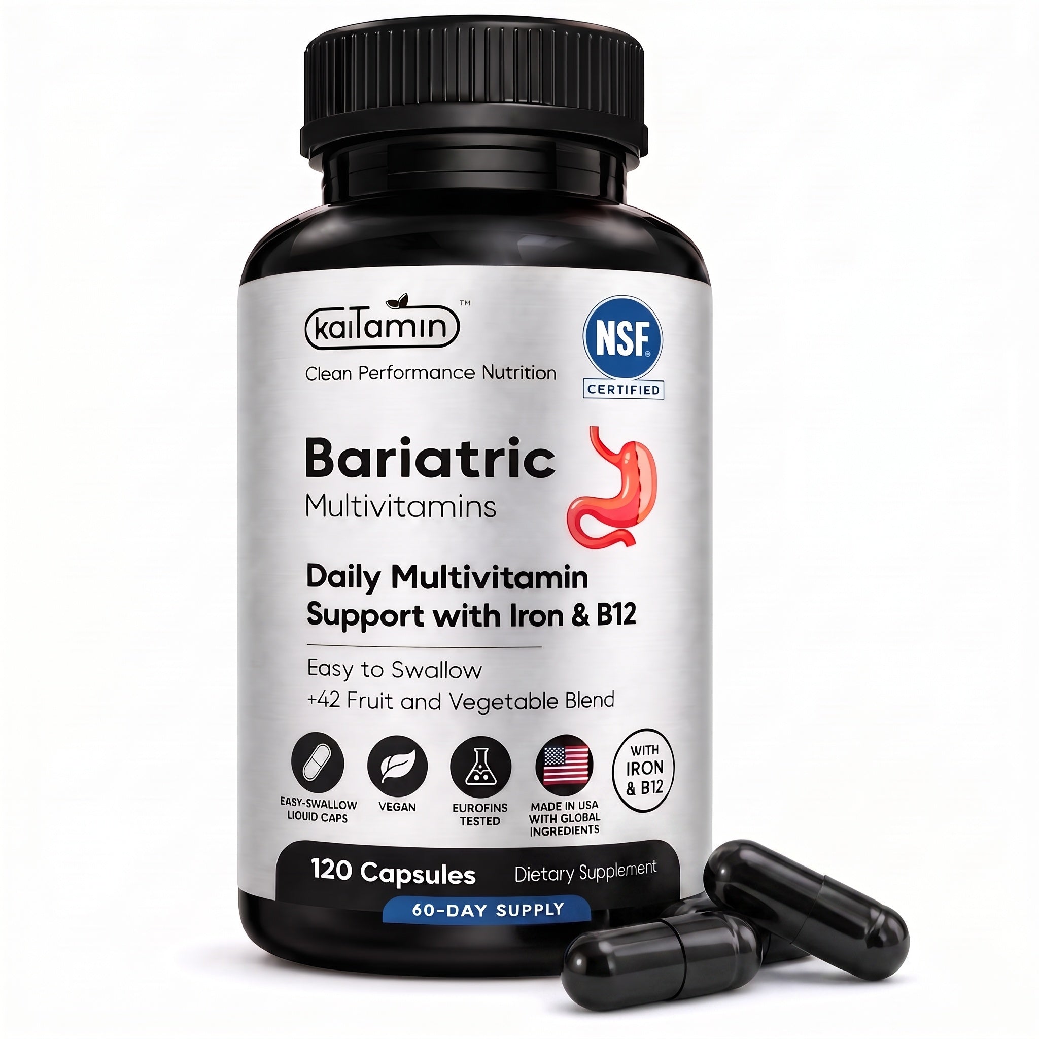 Kaitamin Bariatric Multivitamins — NSF Certified, 120 capsules, 60-day supply