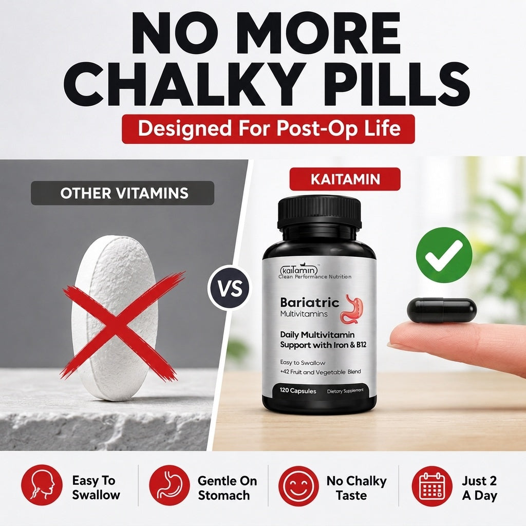 No more chalky pills — easy-to-swallow capsules designed for post-op life