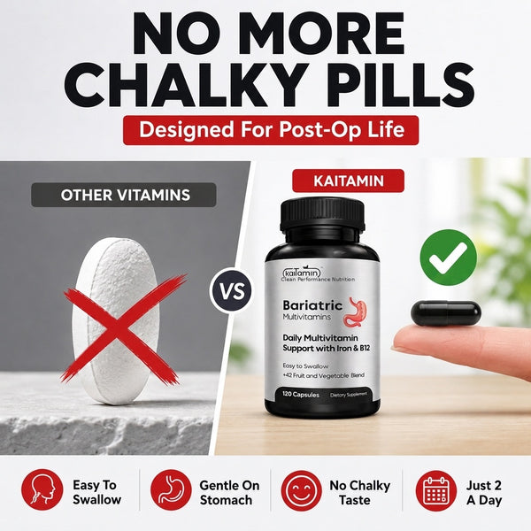 No more chalky pills — easy-to-swallow capsules designed for post-op life
