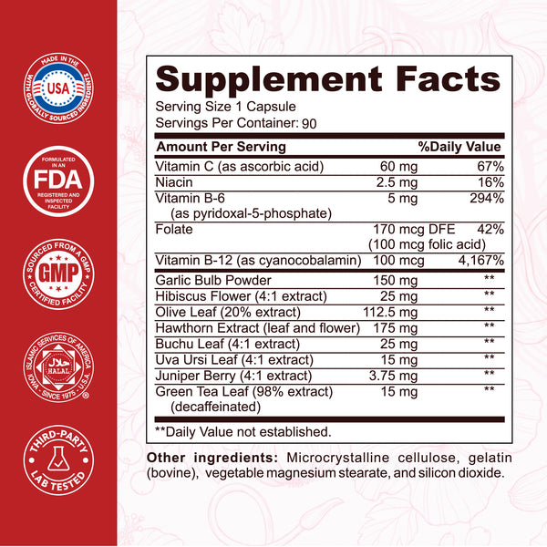 Blood Pressure Support Supplement Facts — 1 capsule per serving, 90 servings