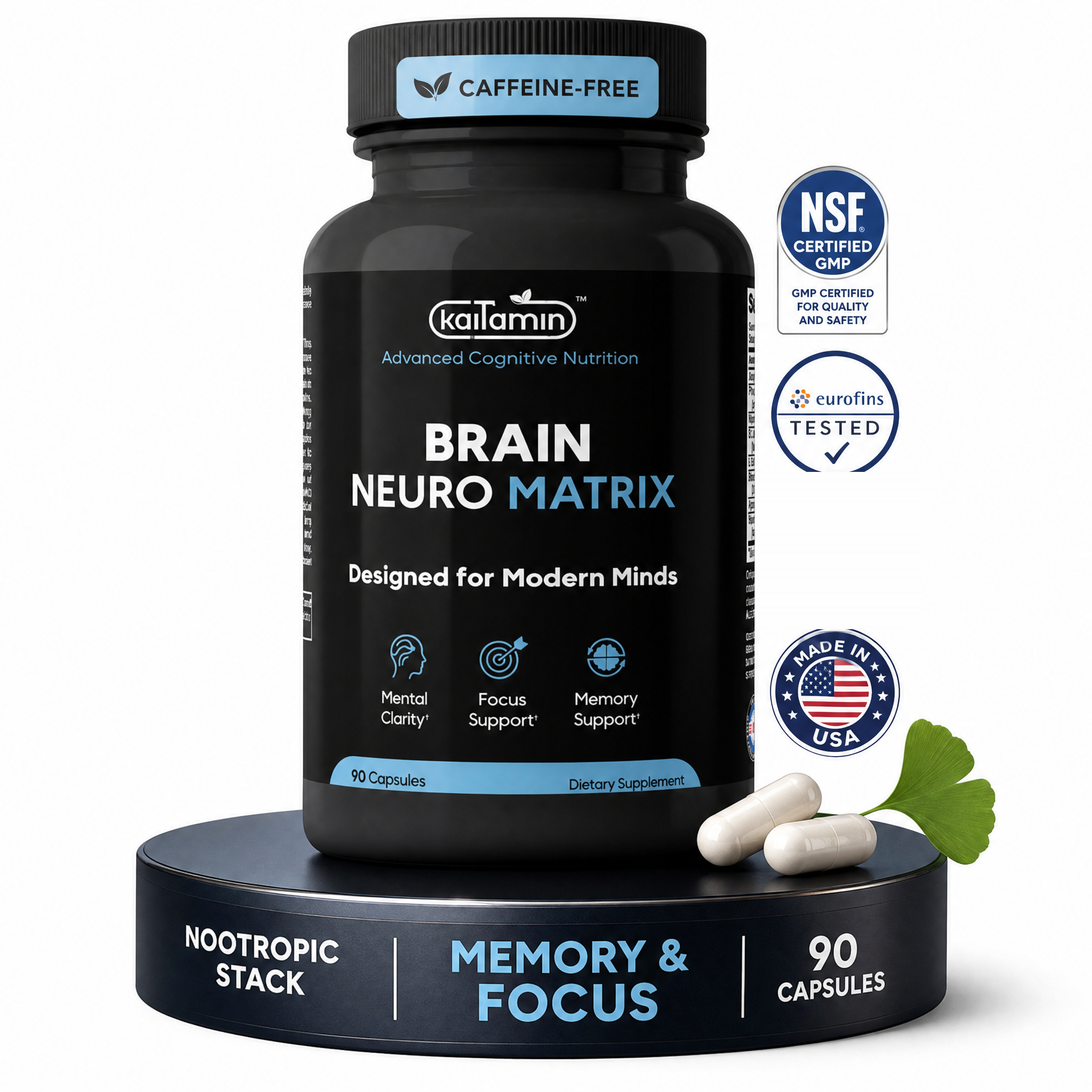 Kaitamin Brain Neuro Matrix bottle — NSF Certified, GMP Certified, Made in USA, Eurofins Tested