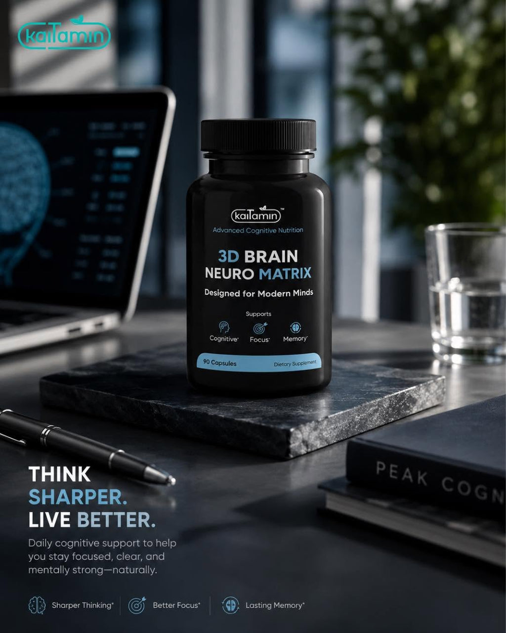 Kaitamin 3D Brain Neuro Matrix bottle with neuron artwork