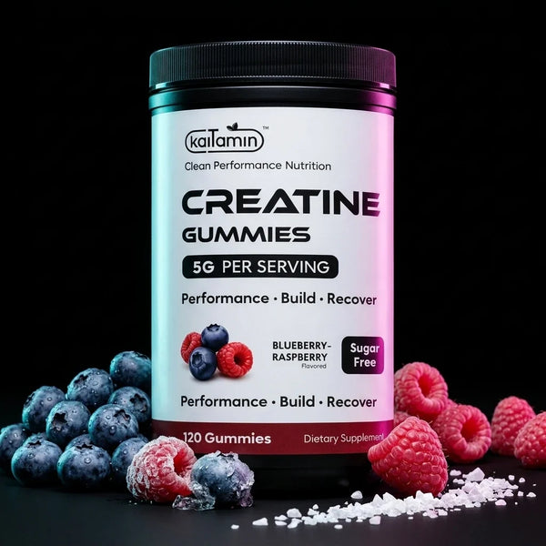 Kaitamin Creatine Gummies with frozen blueberries and raspberries
