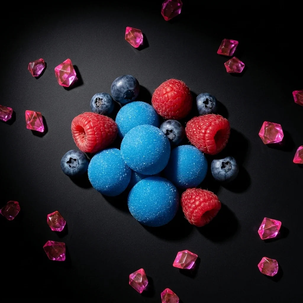 Blueberry raspberry sugar-free creatine gummies close-up