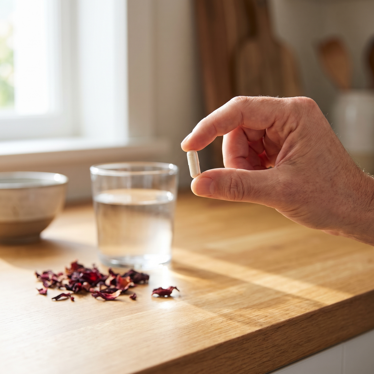 Kaitamin Hawthorn & Hibiscus Complex capsules with hibiscus flowers, hawthorn berries and garlic
