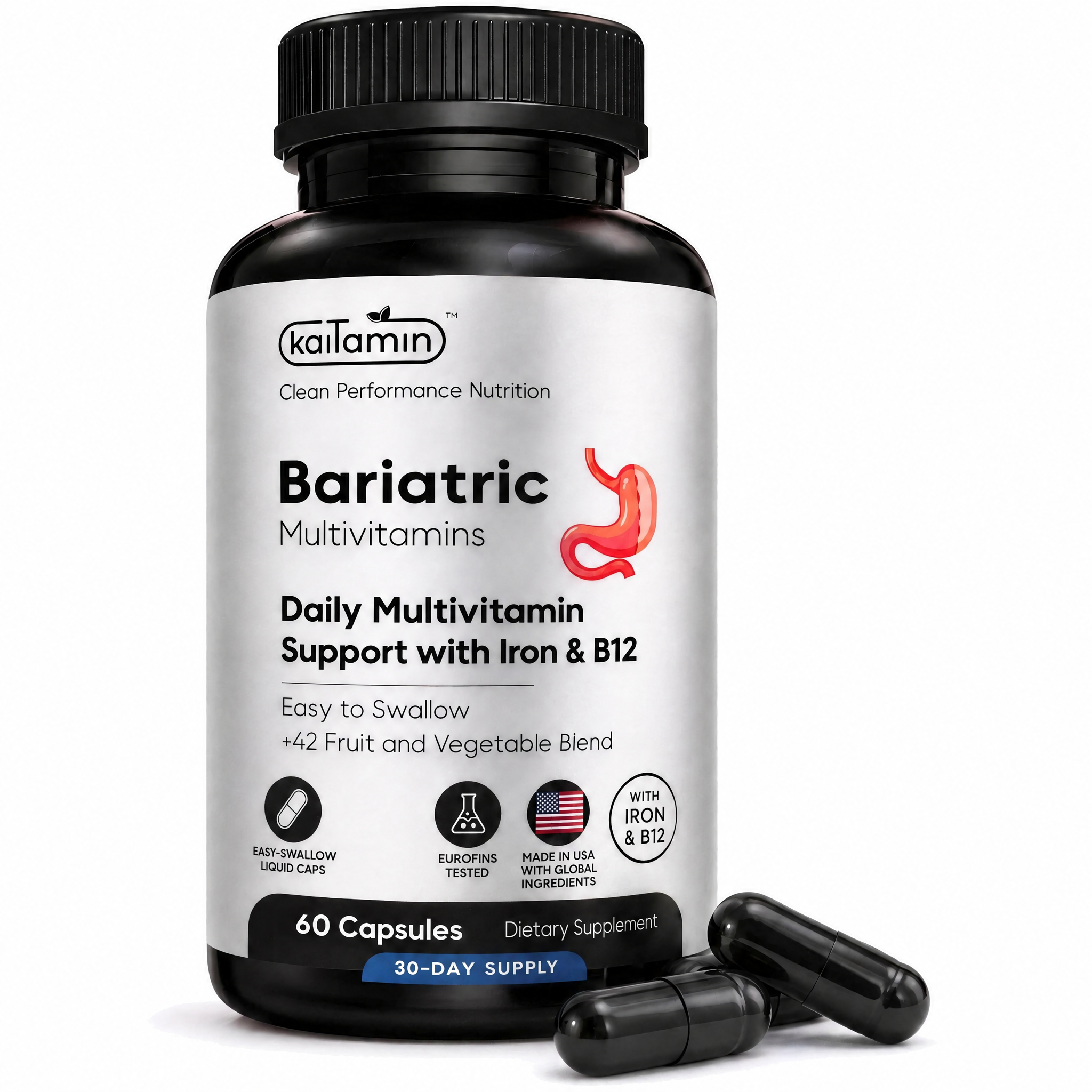 Bariatric Multivitamin with Iron & B12 — Easy-Swallow Liquid Caps